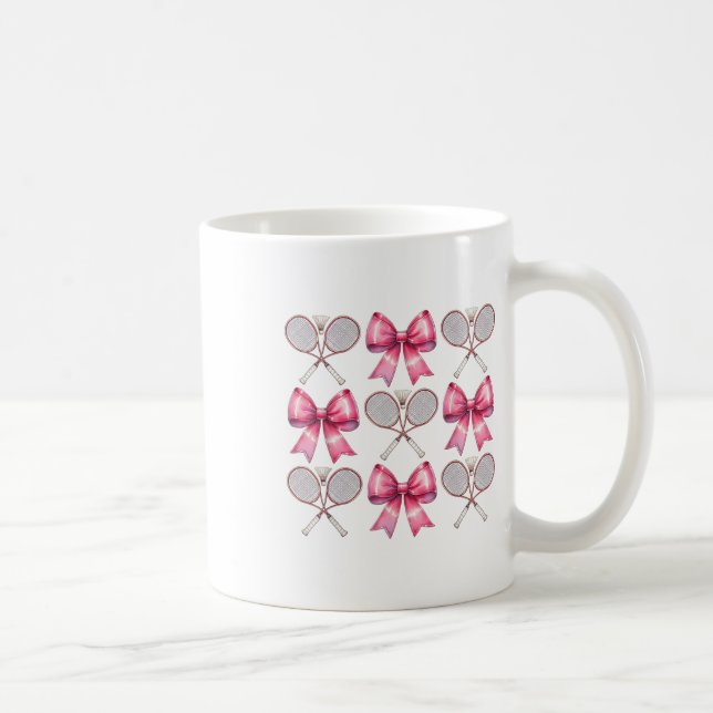 Coquette Bow Badminton Shuttle Racket Pink Ribbon  Coffee Mug (Right)