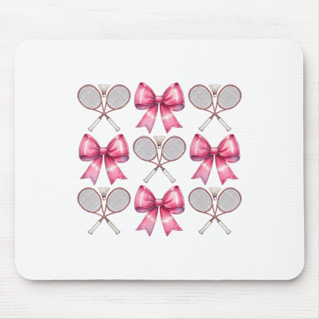 Coquette Bow Badminton Shuttle Racket Pink Ribbon  Mouse Mat (Front)