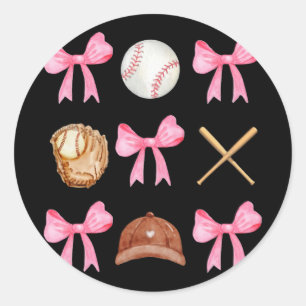 Coquette Bow Baseball Mama Baseball Mum Mothers Da Classic Round Sticker