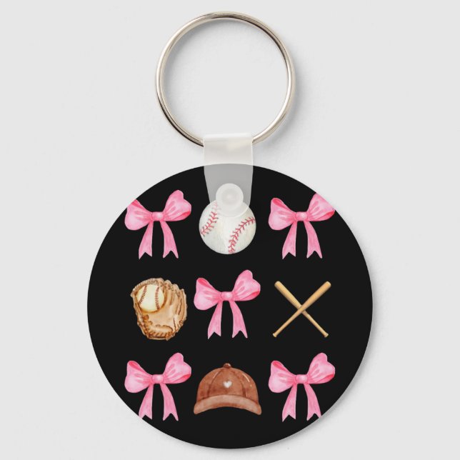Coquette Bow Baseball Mama Baseball Mum Mothers Da Key Ring (Front)