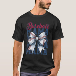 Coquette Bow Baseball Mum Mama Game Day Trendy Mot T-Shirt