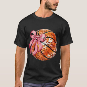 Coquette Bow Basketball Funny Disco Basketball Gam T-Shirt