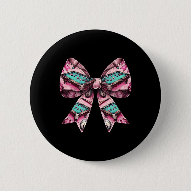 Coquette Bow Billiards Pool Table Cue Pattern Girl 6 Cm Round Badge (Front)