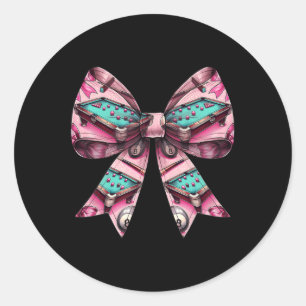 Coquette Bow Billiards Pool Table Cue Pattern Girl Classic Round Sticker