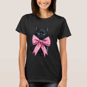 Coquette Bow Black Cat Mum Pink Ribbon Mum Mothers T-Shirt