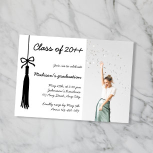 Coquette Bow Black & White Photo 2026 Graduation Invitation