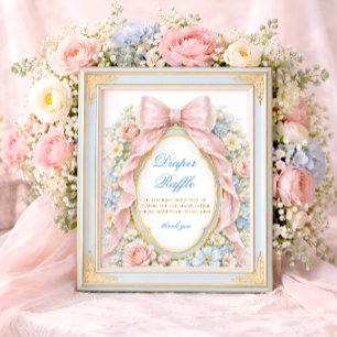 Coquette Bow Bloom Baby Shower Diaper Raffle Poster