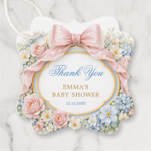 Coquette Bow Bloom Baby Shower Thank You Favour Tags