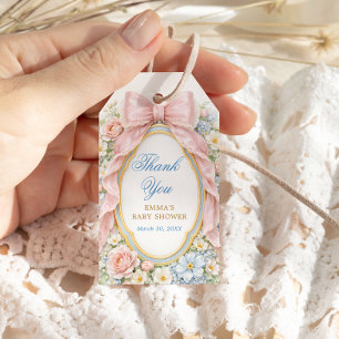 Coquette Bow Bloom Baby Shower Thank You Gift Tags