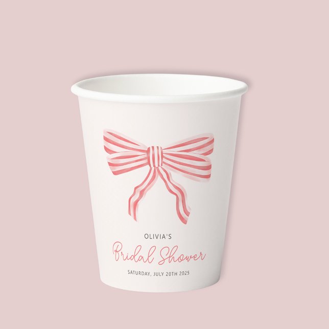 Coquette Bow Blush Bridal Shower Paper Cups (Coquette Bow Bridal Shower Blush Pink paper cup.  Matching invitations available for bride to be. )