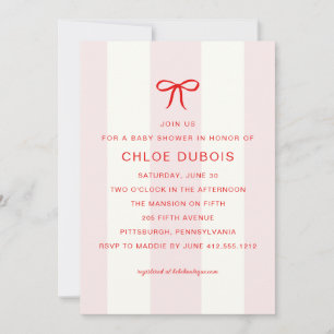 Coquette Bow Blush Pink Striped Baby Shower Invitation