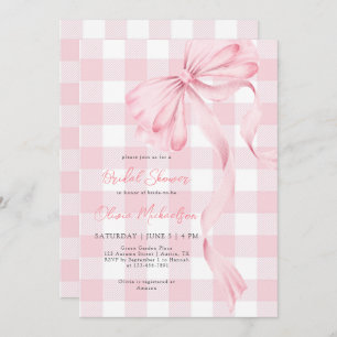 Coquette Bow Blush Plaid Pink Ribbon Bridal Shower Invitation