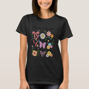 Coquette Bow Boho Floral Funny She Is Teacher Appr T-Shirt
