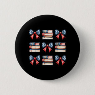 Coquette Bow Book Flag 4th of July Librarian 6 Cm Round Badge