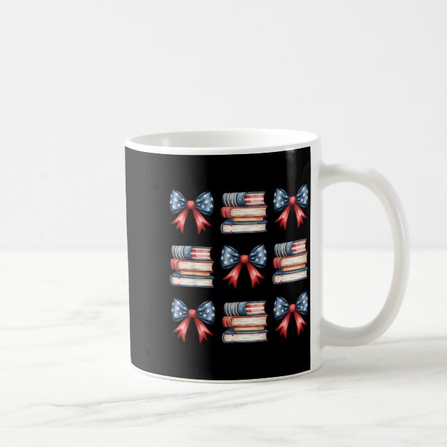 Coquette Bow Book Flag 4th of July Librarian Coffee Mug (Right)