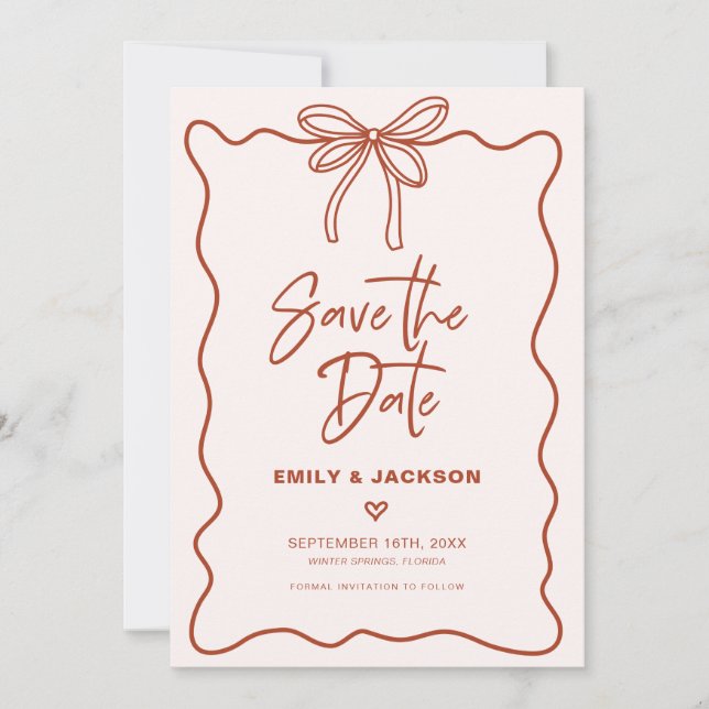 Coquette Bow Border Wedding Save The Date Invitation (Front)