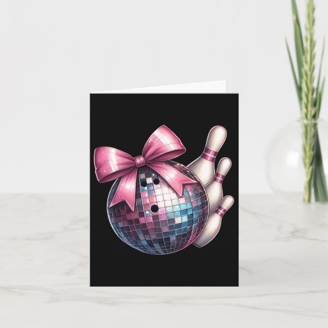 Coquette Bow Bowling Ll Pins Chequered Disco Bowle Card (Front)