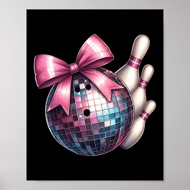 Coquette Bow Bowling Ll Pins Chequered Disco Bowle Poster (Front)