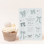 Coquette Bow Boy Birthday Party Invitation<br><div class="desc">Cute and coquette birthday party invitation card featuring illustration of blue bows and hearts.</div>