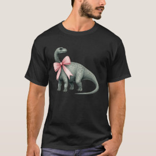 Coquette Bow Brontosaurus Dinosaur Girl Mum Pink M T-Shirt