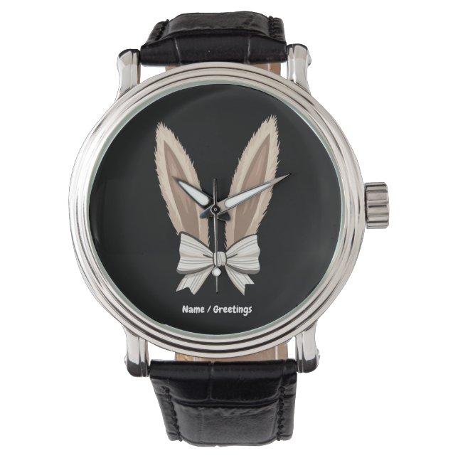 Coquette Bow Bunny Ears Cute Rabbit Happy Easter Watch (Front)