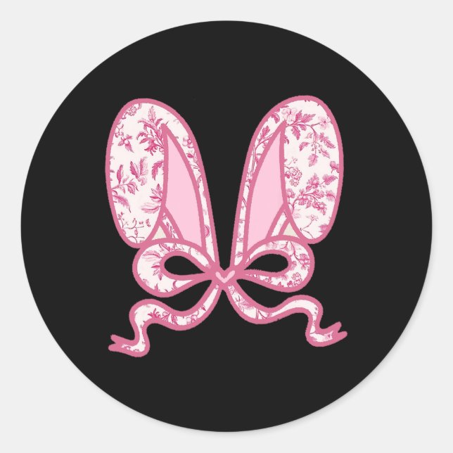 Coquette Bow Bunny Ears Happy Easter Day Rabbit  Classic Round Sticker (Front)