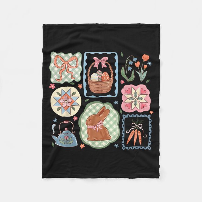 Coquette Bow Bunny Eggs Funny Rabbit Flower Happy  Fleece Blanket (Front)