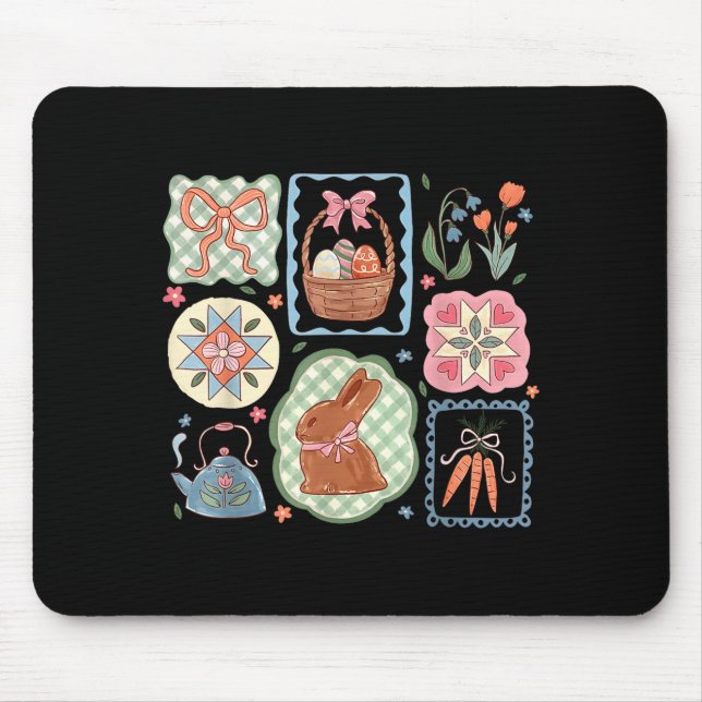 Coquette Bow Bunny Eggs Funny Rabbit Flower Happy  Mouse Mat (Front)