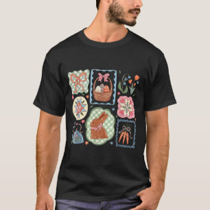 Coquette Bow Bunny Eggs Funny Rabbit Flower Happy T-Shirt