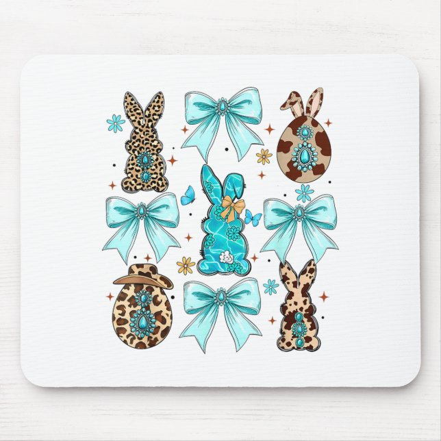 Coquette Bow Bunny Rabbit Eggs Happy Easter Cowboy Mouse Mat (Front)