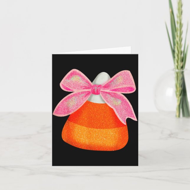 Coquette Bow Candy Corn Women Girls Kids Halloween Card (Front)
