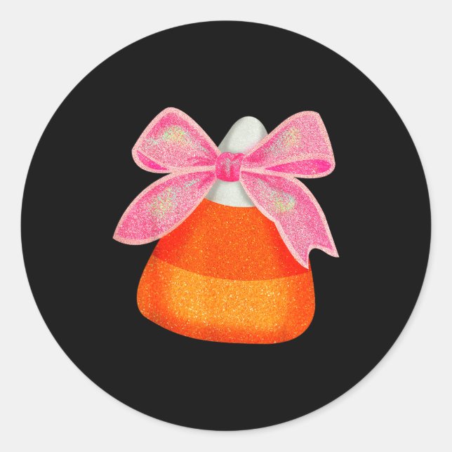 Coquette Bow Candy Corn Women Girls Kids Halloween Classic Round Sticker (Front)