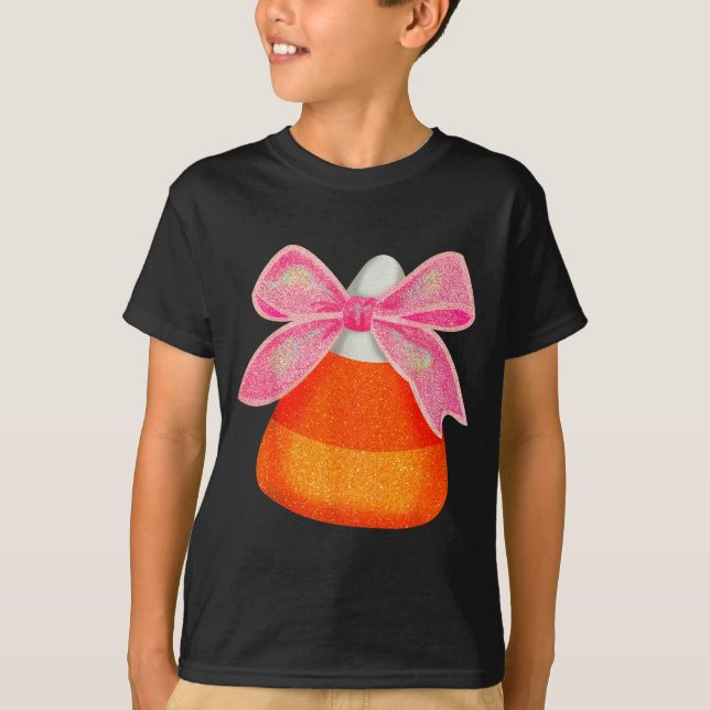 Coquette Bow Candy Corn Women Girls Kids Halloween T-Shirt (Front)