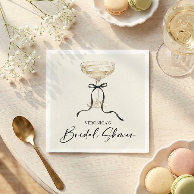 Coquette Bow Champagne Bridal Shower Napkin (Elegant Champagne Bridal Shower Personalized Napkin)