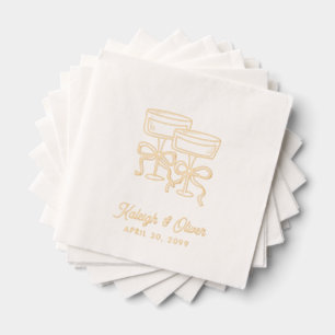 Coquette Bow Champagne Wedding Cocktail Napkins