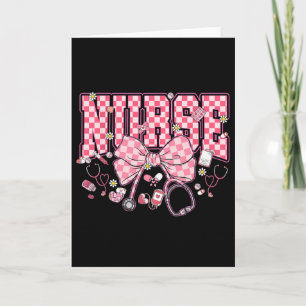 Coquette Bow Checkered Stethoscope Nurse Valentine Card