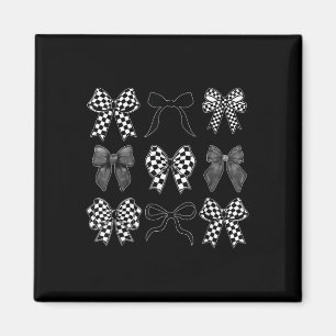 Coquette Bow Chequered Flag Race Car Racing Women Magnet