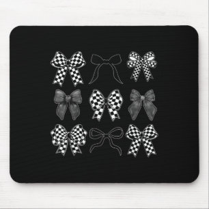Coquette Bow Chequered Flag Race Car Racing Women  Mouse Mat