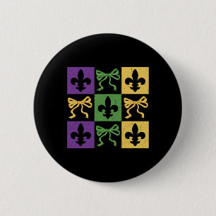 Coquette Bow Chequered Fleur De Lis Mardi Gras Car 6 Cm Round Badge