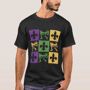 Coquette Bow Chequered Fleur De Lis Mardi Gras Car T-Shirt