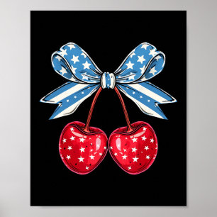 Coquette Bow Cherry 4th Of July Usa American Patri Poster