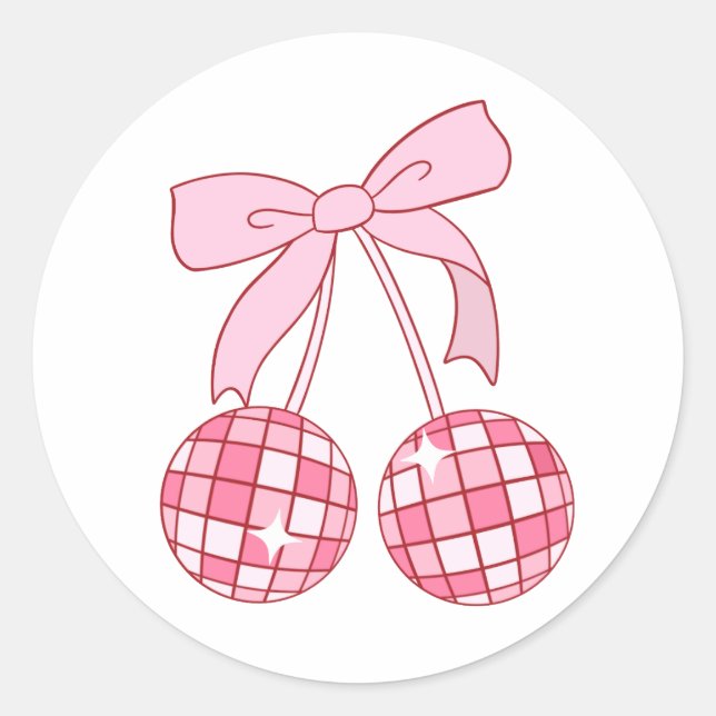 Coquette Bow Cherry Disco Ball Sticker (Front)