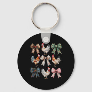 Coquette Bow Chicken Christmas Farm Animal Cute Ho Key Ring
