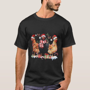 Coquette Bow Chicken Christmas Hat Lights Farm Ani T-Shirt