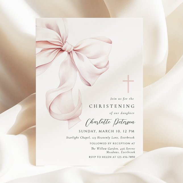 Coquette Bow Christening Invitation (Creator Uploaded)