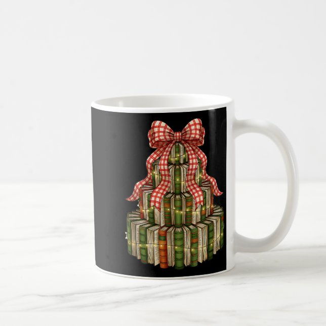 Coquette Bow Christmas Books Xmas Tree Librarian  Coffee Mug (Right)