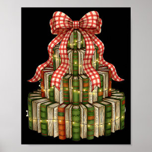 Coquette Bow Christmas Books Xmas Tree Librarian Poster