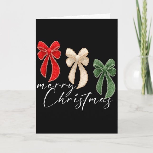 Coquette Bow Christmas Funny Retro Gift Tee Women, Card (Front)