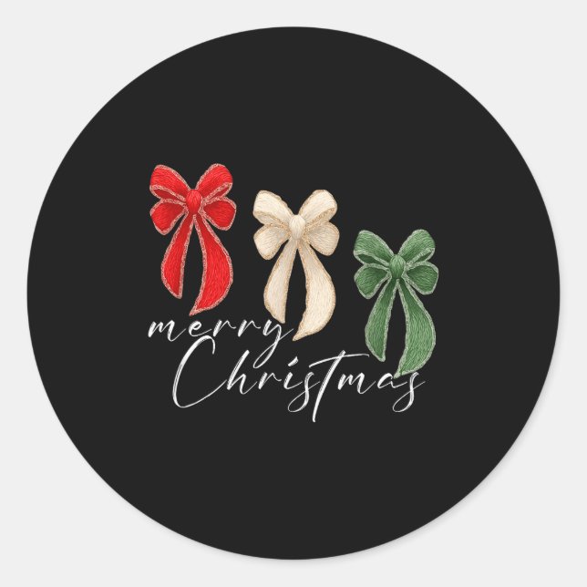 Coquette Bow Christmas Funny Retro Gift Tee Women, Classic Round Sticker (Front)