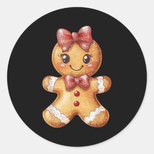 Coquette Bow Christmas Girly Gingerbread Cookie Ba Classic Round Sticker